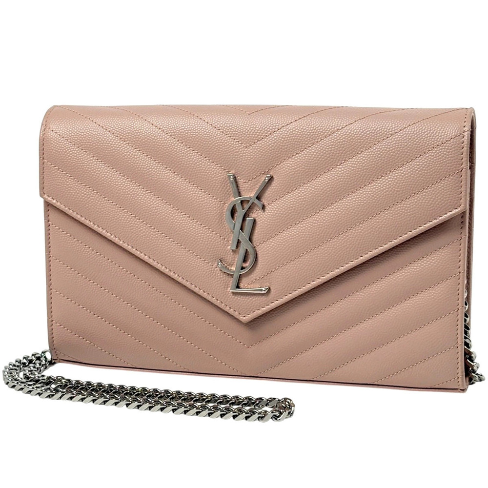 Saint Laurent Paris chain wallet Shoulder Bag leather pink